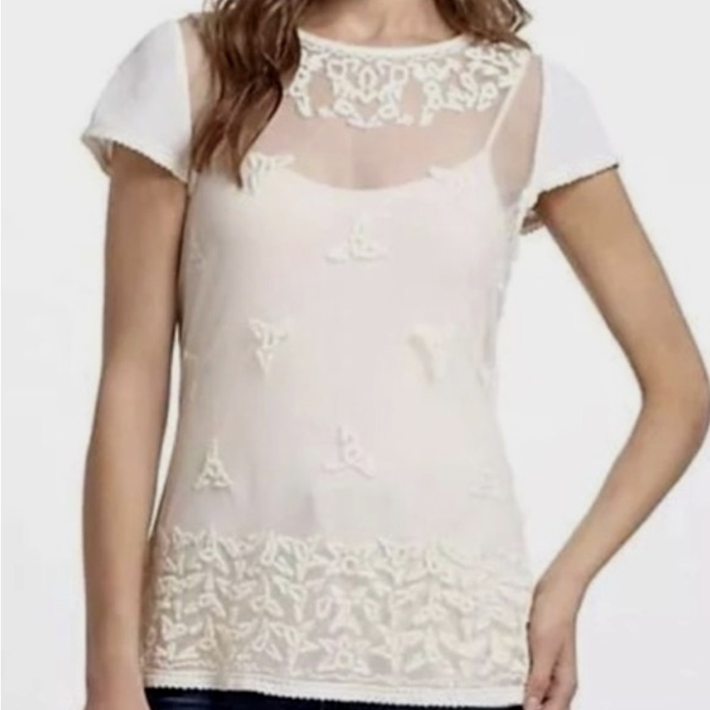 Maeve Anthropologie Ivory Cream White Sheer Lace Blouse Size 12 14